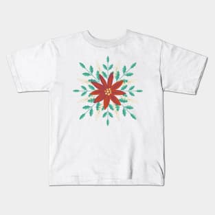 Folk Art Poinsettia Emblem Kids T-Shirt